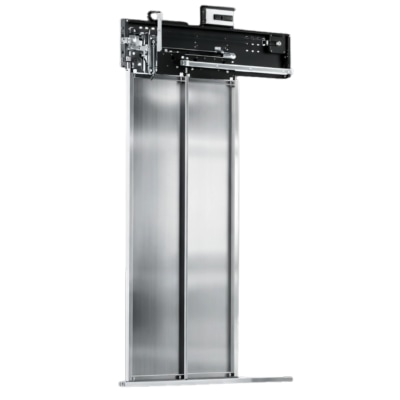 PORTA DE CABINE COMPLETA, ABERTURA LATERAL ESQUERDA, 2 FOLHAS, OPERADOR MODELO J2230-L2, AÇO INOX 304, ABERTURA 800X2000MM, INVERSOR AD30, MOTOR IMÃ PERMANENTE